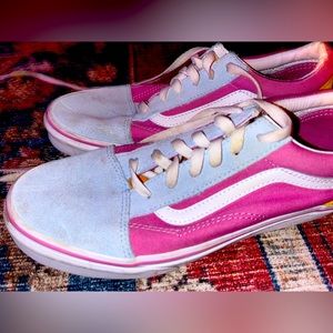 Pink orange and baby blue vans 🩵🩷🧡🤍🤌